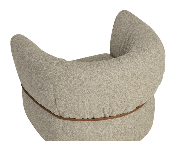 Sunpan Davisville Swivel Armchair Italian Sculpted Eucalyptus Fabric Deep Seat Living Room Taupe 113035