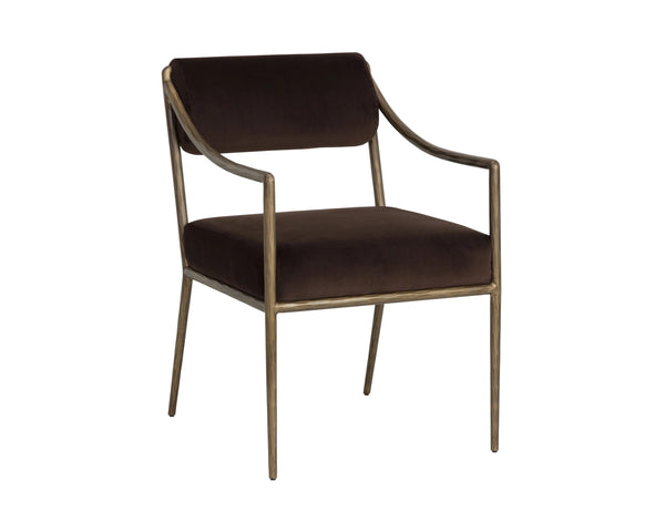 Sunpan Leticia Upholstered Dining Armchair with Hand-Hammered Metal Legs Artisan Crafted 113040