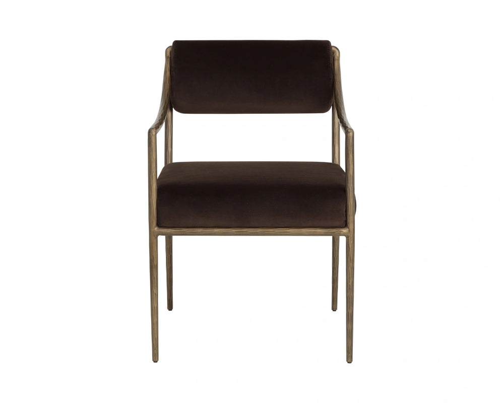 Sunpan Leticia Upholstered Dining Armchair with Hand-Hammered Metal Legs Artisan Crafted 113040
