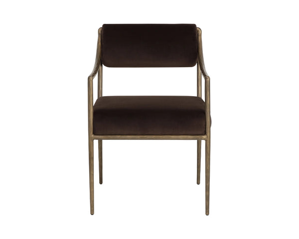 Sunpan Leticia Upholstered Dining Armchair with Hand-Hammered Metal Legs Artisan Crafted 113040