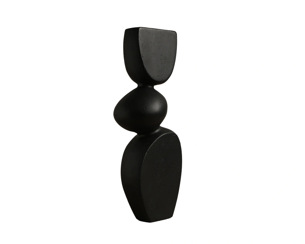 Sunpan Strand Black Concrete Geometric Sculpture Tall Asymmetric Form for Shelves and Consoles 113050