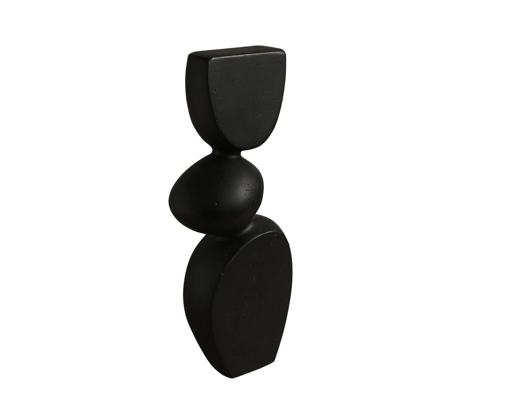 Sunpan Strand Black Concrete Geometric Sculpture Tall Asymmetric Form for Shelves and Consoles 113050