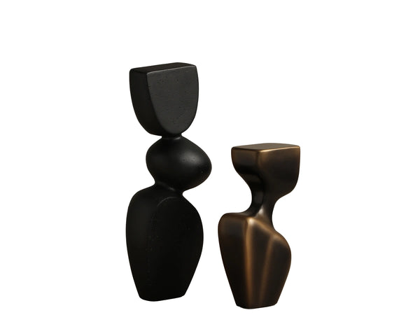 Sunpan Strand Black Concrete Geometric Sculpture Tall Asymmetric Form for Shelves and Consoles 113050