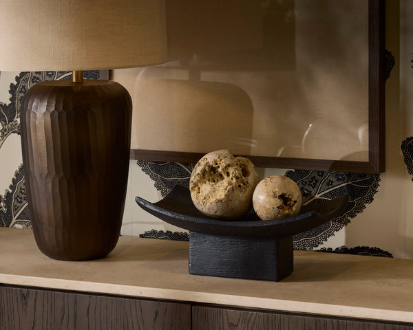 Sunpan Orient Solid Concrete Decorative Bowl Sculptural Architecture Inspired Centerpiece Black 113058