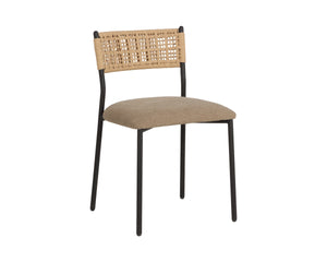 Sunpan Ernesta Woven Rope Back Dining Chair Upholstered Seat Coastal Modern Iron Frame Taupe 113067