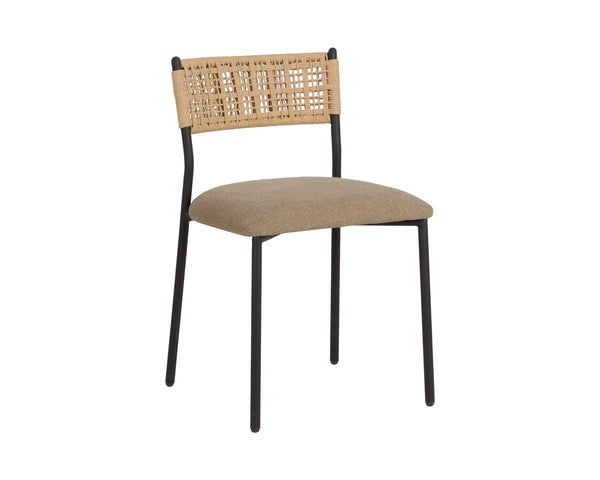 Sunpan Ernesta Woven Rope Back Dining Chair Upholstered Seat Coastal Modern Iron Frame Taupe 113067