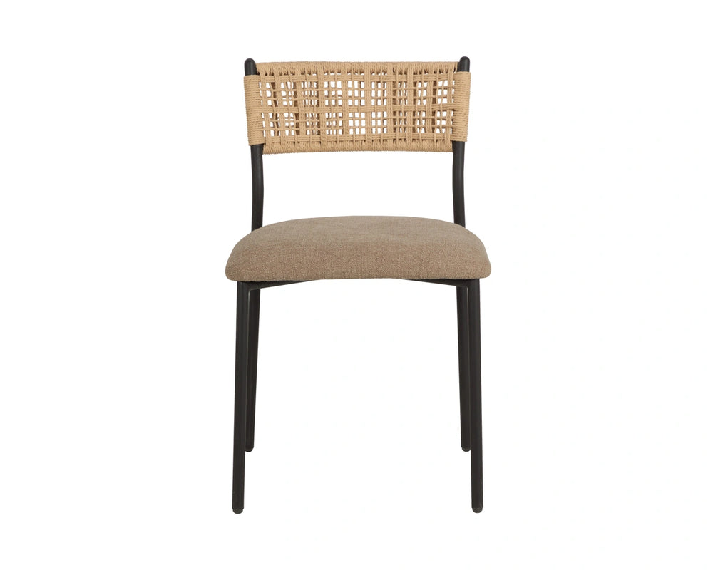 Sunpan Ernesta Woven Rope Back Dining Chair Upholstered Seat Coastal Modern Iron Frame Taupe 113067