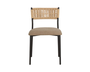 Sunpan Ernesta Woven Rope Back Dining Chair Upholstered Seat Coastal Modern Iron Frame Taupe 113067