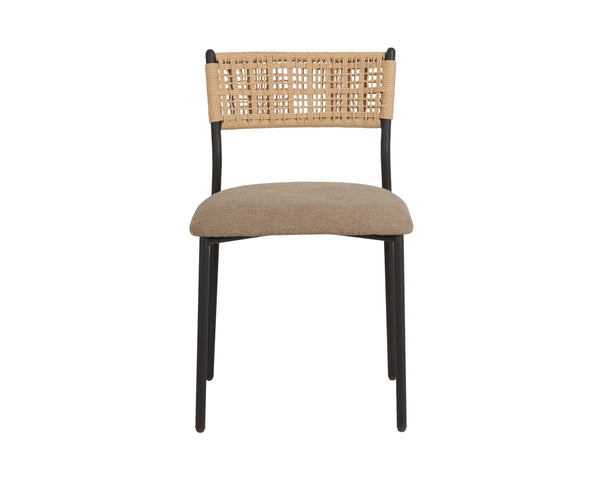 Sunpan Ernesta Woven Rope Back Dining Chair Upholstered Seat Coastal Modern Iron Frame Taupe 113067