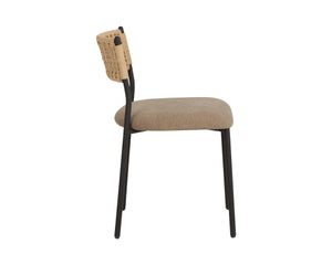 Sunpan Ernesta Woven Rope Back Dining Chair Upholstered Seat Coastal Modern Iron Frame Taupe 113067