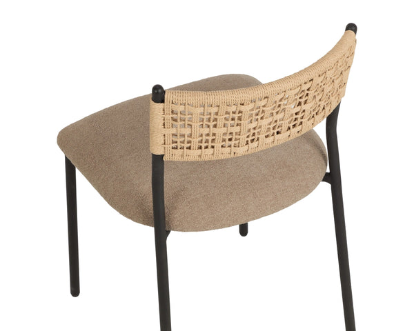 Sunpan Ernesta Woven Rope Back Dining Chair Upholstered Seat Coastal Modern Iron Frame Taupe 113067
