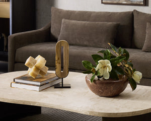 Sunpan Estruscan Concrete Disc Vase with Faux Marble Veining Sculptural Console Accent Brown 113072