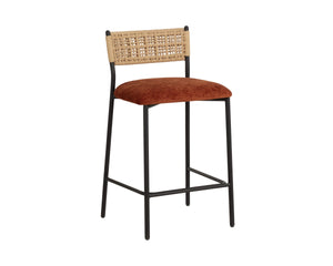 Sunpan Ernesta Counter Stool Woven Rope Back Iron Frame Artisan Bohemian Kitchen Seating Orange 113075