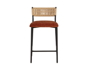 Sunpan Ernesta Counter Stool Woven Rope Back Iron Frame Artisan Bohemian Kitchen Seating Orange 113075