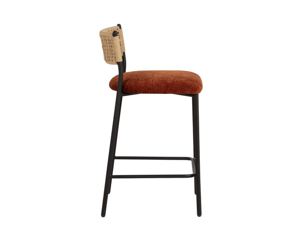 Sunpan Ernesta Counter Stool Woven Rope Back Iron Frame Artisan Bohemian Kitchen Seating Orange 113075