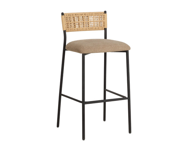 Sunpan Ernesta Woven Rope Back Barstool Upholstered Seat Iron Frame Kitchen Bar Taupe 113081