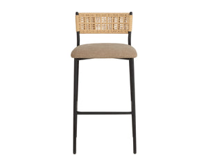 Sunpan Ernesta Woven Rope Back Barstool Upholstered Seat Iron Frame Kitchen Bar Taupe 113081