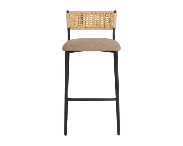 Sunpan Ernesta Woven Rope Back Barstool Upholstered Seat Iron Frame Kitchen Bar Taupe 113081