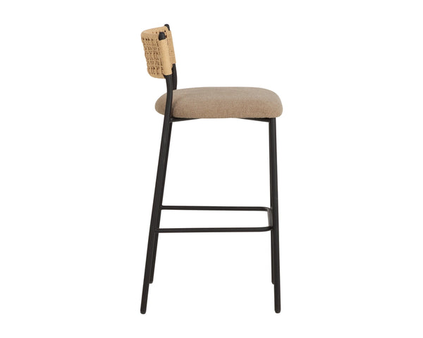 Sunpan Ernesta Woven Rope Back Barstool Upholstered Seat Iron Frame Kitchen Bar Taupe 113081