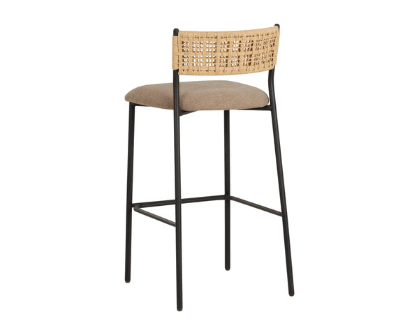 Sunpan Ernesta Woven Rope Back Barstool Upholstered Seat Iron Frame Kitchen Bar Taupe 113081