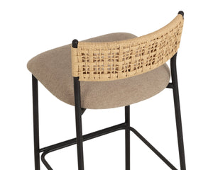 Sunpan Ernesta Woven Rope Back Barstool Upholstered Seat Iron Frame Kitchen Bar Taupe 113081