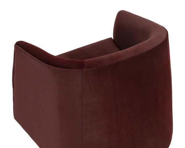 Sunpan Serenade Sculptural Round Lounge Chair Solid Wood Frame Sinuous Spring Support Red 113094