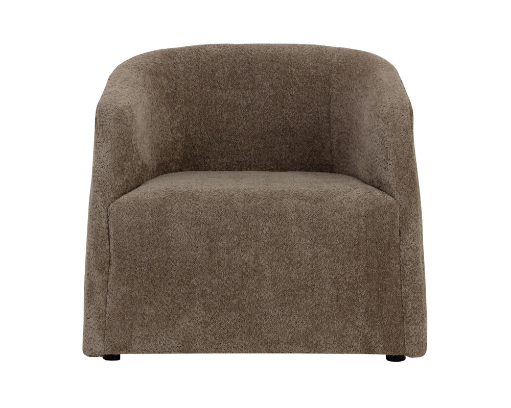 Sunpan Serenade Sculptural Round Lounge Chair Solid Wood Frame Sinuous Spring Support Brown 113095