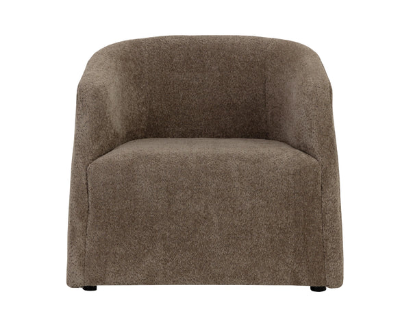 Sunpan Serenade Sculptural Round Lounge Chair Solid Wood Frame Sinuous Spring Support Brown 113095