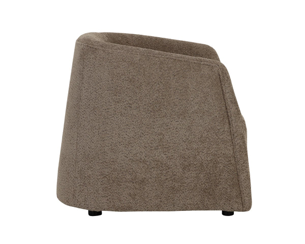 Sunpan Serenade Sculptural Round Lounge Chair Solid Wood Frame Sinuous Spring Support Brown 113095