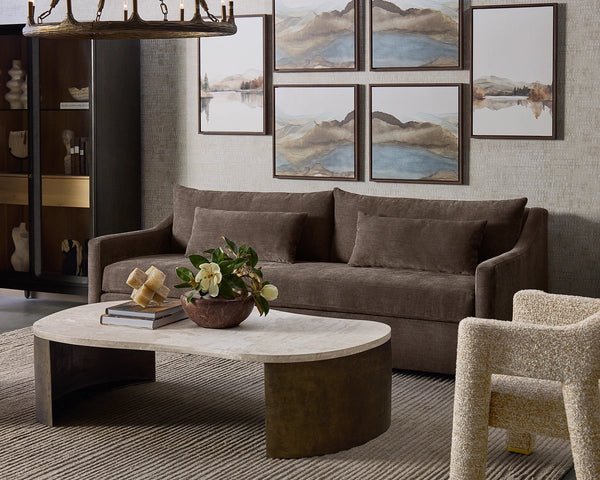 Sunpan Bramwell Sculptural Sofa with Bench Cushion and Lumbar Pillows for Modern Living 113096