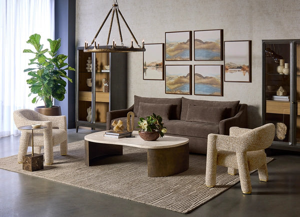 Sunpan Bramwell Sculptural Sofa with Bench Cushion and Lumbar Pillows for Modern Living 113096