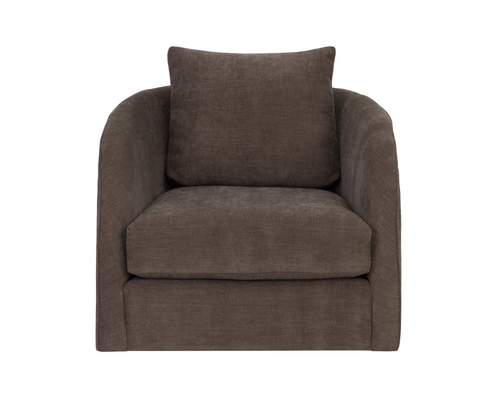 Sunpan Wexford Sculpted Swivel Accent Chair Cocoon Silhouette Textured Fabric Lounge Seating 113097