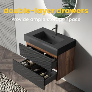 English Elm Alice Floating Bathroom Vanity Rosewood Finish Engineered Stone Basin Triple Drawer W1865S00185