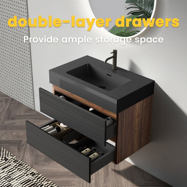 English Elm Alice Floating Bathroom Vanity Rosewood Finish Engineered Stone Basin Triple Drawer W1865S00185