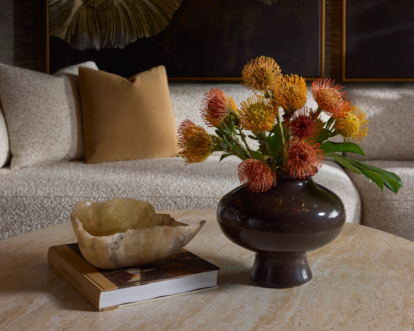 Sunpan Zora Concrete Sculptural Vase Glossy Brown Finish Decorative Focal Point for Modern Interiors 113101