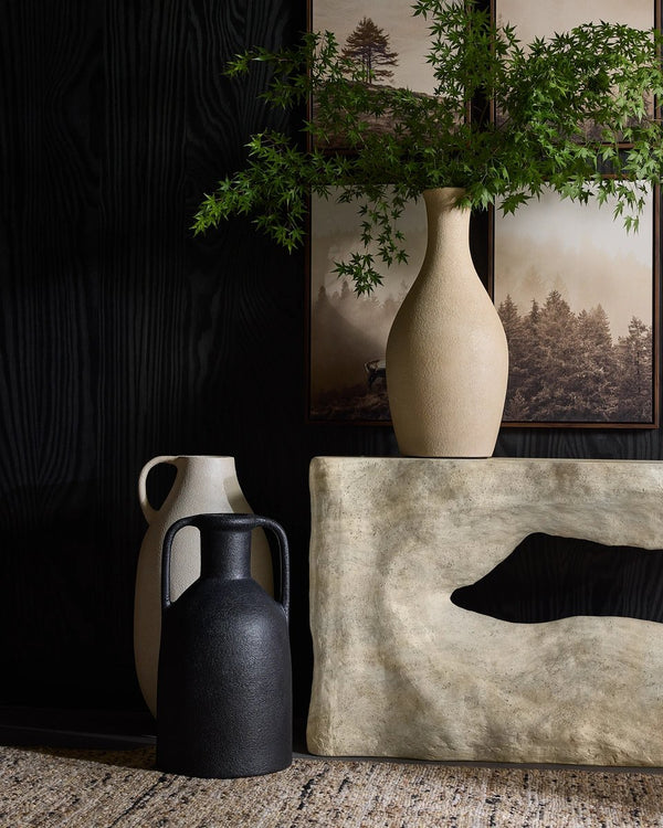 Sunpan Athena Tall Concrete Floor Vase Earthy Industrial Organic Modern Shelf Decor Accent 113103