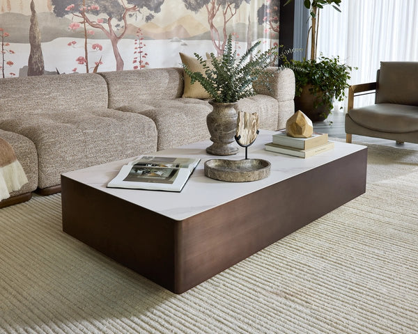 Sunpan Amoeba Concrete Decorative Tray Set of Two Organic Shaped Catchall for Coffee Tables Brown 113109