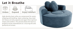 English Elm Round Cloud Sofa Bed Waffle Fabric Memory Foam Convertible Couch for Small Space Living Blue W3224P492030
