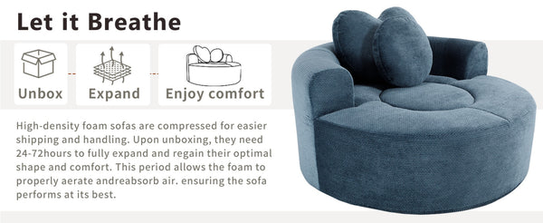 English Elm Round Cloud Sofa Bed Waffle Fabric Memory Foam Convertible Couch for Small Space Living Blue W3224P492030