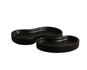 Sunpan Amoeba Concrete Decorative Tray Set of Two Organic Shaped Catchall for Coffee Tables Black 113110