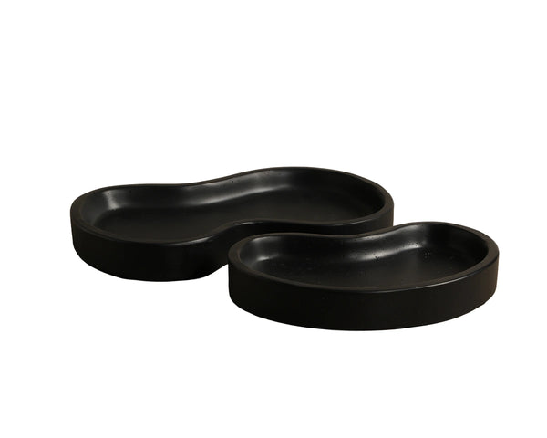Sunpan Amoeba Concrete Decorative Tray Set of Two Organic Shaped Catchall for Coffee Tables Black 113110
