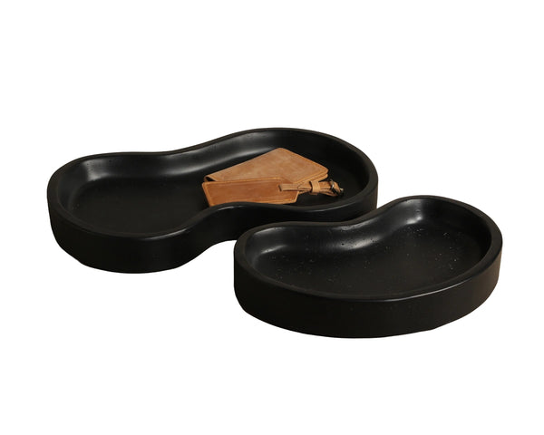 Sunpan Amoeba Concrete Decorative Tray Set of Two Organic Shaped Catchall for Coffee Tables Black 113110