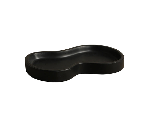 Sunpan Amoeba Concrete Decorative Tray Set of Two Organic Shaped Catchall for Coffee Tables Black 113110