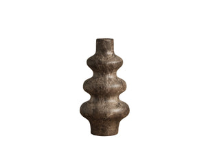 Sunpan Babylon Concrete Sculptural Vase with Tiered Silhouette and Emperador Marble Finish Brown Large 113114