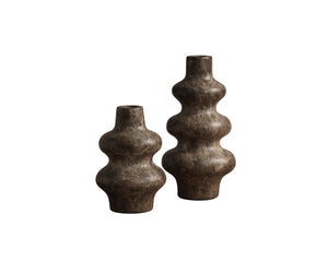 Sunpan Babylon Concrete Sculptural Vase with Tiered Silhouette and Emperador Marble Finish Brown Large 113114