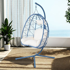English Elm Hanging Egg Chair with Pe Wicker Stand Ergonomic Swing Seat for Patio or Bedroom T5880P497569
