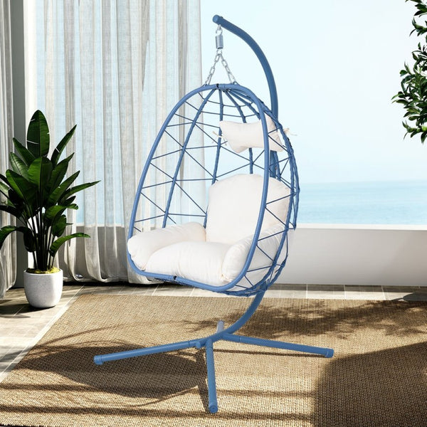 English Elm Hanging Egg Chair with Pe Wicker Stand Ergonomic Swing Seat for Patio or Bedroom T5880P497569