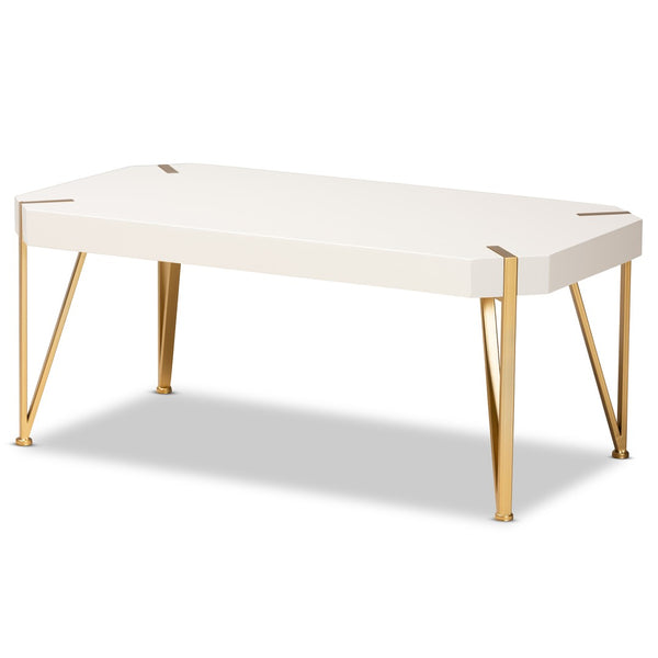 Baxton Studio Baxton Kassa Luxe Brushed Gold & White Coffee Table - Modern Glam Design for Stylish Living Rooms JY20A156-White/Gold-CT