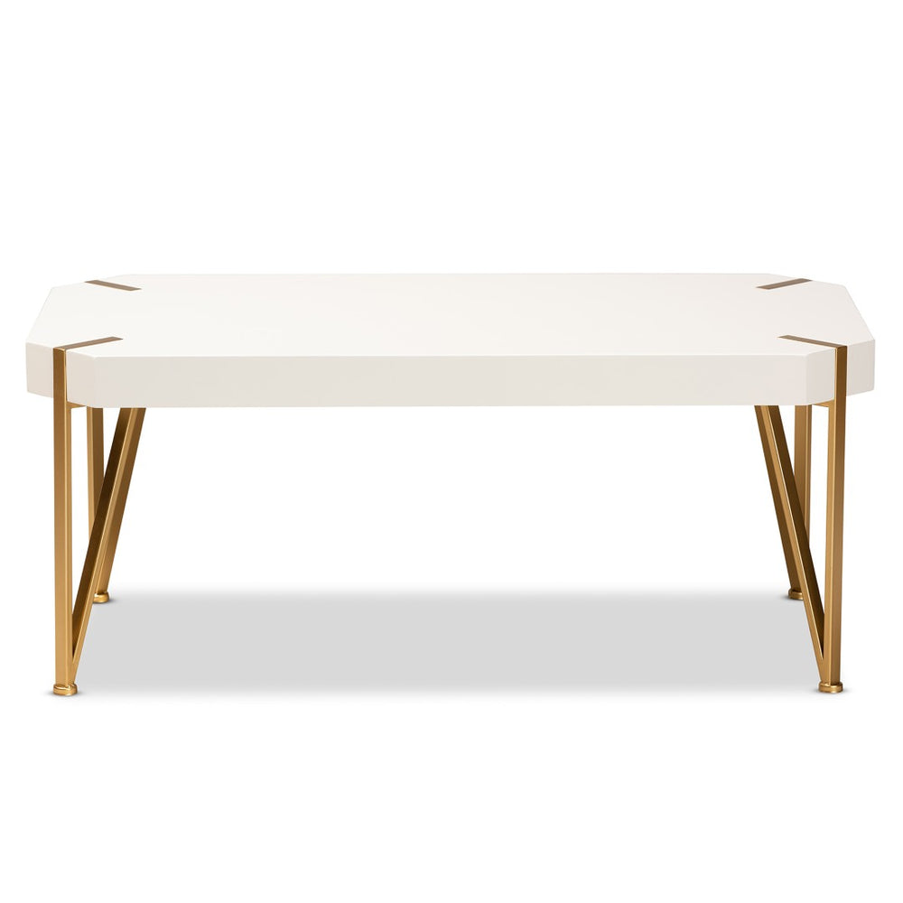 Baxton Studio Baxton Kassa Luxe Brushed Gold & White Coffee Table - Modern Glam Design for Stylish Living Rooms JY20A156-White/Gold-CT