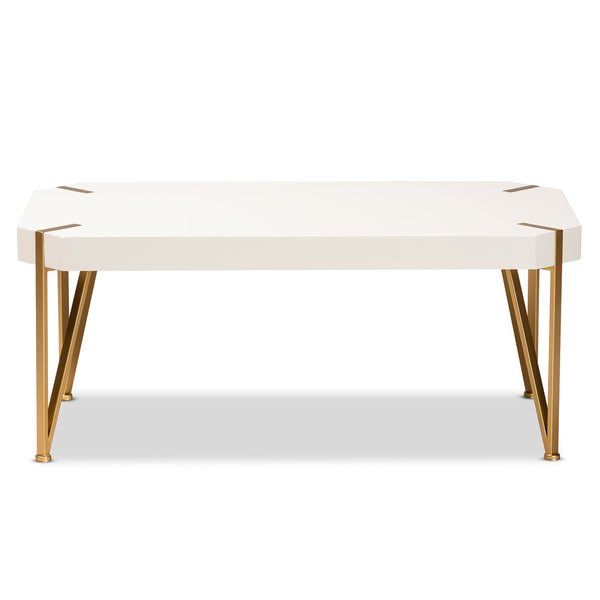 Baxton Studio Baxton Kassa Luxe Brushed Gold & White Coffee Table - Modern Glam Design for Stylish Living Rooms JY20A156-White/Gold-CT